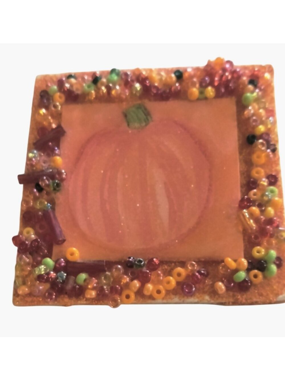 Pumpkin Beaded Pin Brooch Fall Color Autumn Orange Unique Halloween Thanksgiving